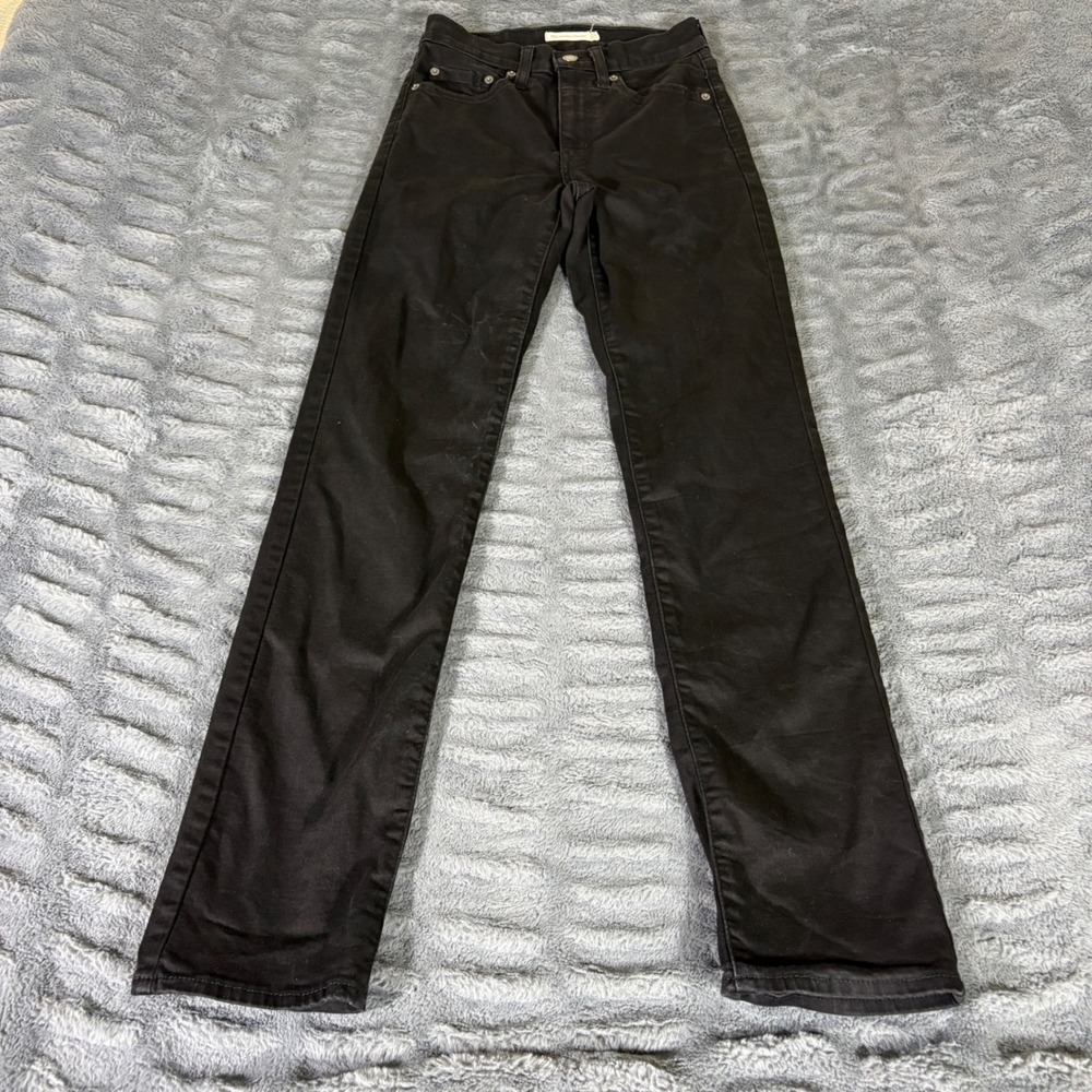 Levis 724 High Rise Straight Jeans Womens 27x32 Black WaterLess Denim AR837